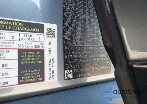 2019 Land Rover Range Rover Velar P250 R-Dynamic Se z USA, uszkodzony, nr VIN SALYL2EX3KA215499